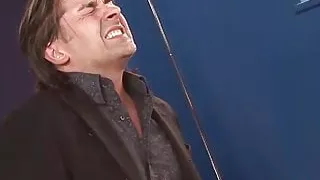 Brunette sucks colleague’s cock and fingers