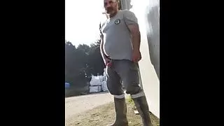 Bear worker cumming and pissing