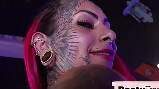 Big booty trans stripper blows before bareback