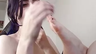 Cute Girl Self Toe Sucking Purple Hair