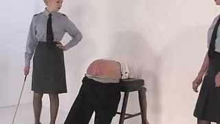 Corporal femdoms caning old man sub together