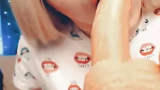 Suck dildo and masturbation cock