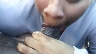 Dick sucking and cum swallow in public
