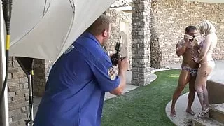 Oily bodies make photographer horny for a threesome