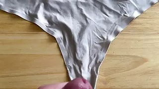 Cum on Nude Satin Thong