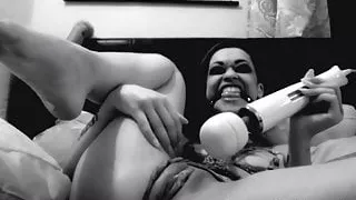 BW ball-gag bedroom fun with Skin Diamond