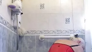 Granny Jan having a play in the shower
