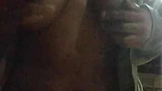 Horny and naught mommy playing with her boobs at night