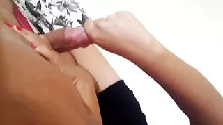 girlfriend  gives me handjob, cfnm cumshot in her hands