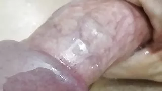 Uncut cock jerk off with cooking oil