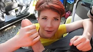 Roadside - Short Haired Redhead Gets Fucked By Mechanics