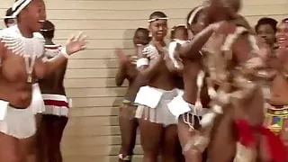 Topless Zulu girls with big butts and boobs look happy