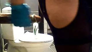 Jannie practices with her new  big dildo