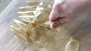 Put on my transparent LATEX GLOVES close up