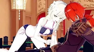 Lumine gives Diluc a blowjob in a casino - Genshin Impact