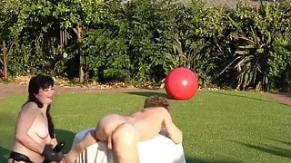 Guy on the lawn gets fucked in the ass and fisted