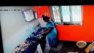 Aunty pissing in utensils