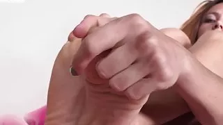 Sexy barefoot babe shows off her perfect feet only for you