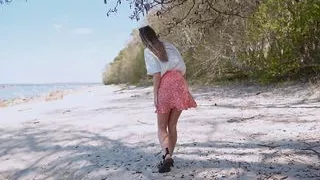 Beauty In Skirt Pissing Twice On The Public Beach, 4K
