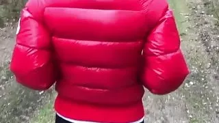 Puffer Princess in her Pink Downjacket and Leather Leggings