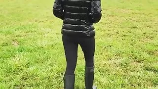 Puffer Princess in her Black Downjacket and Leather Leggings