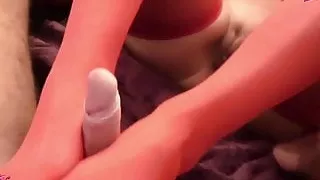 German nylon footjob with high heels with amateur milf