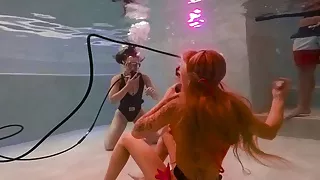 Jane and Minnie Manga swim naked in the pool