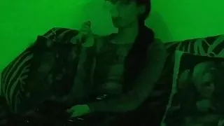 Sexy goth domina smoking in mysterious green light pt1 HD