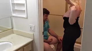 Stepson caught masturbating in the bathroom fucks stepmom
