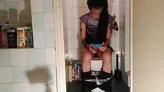 Sexy goth teen pees while playing with her phone pt1 HD
