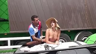 KELLY PIX in black stockings gets outdoor fucking hard