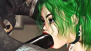 Sexy Mädchen mit großen Titten wird von einem Sci-Fi-Monster hart gefickt