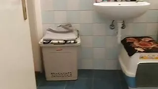 My sub gay slave eat my cock while sitting on the toilet