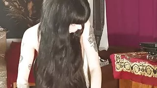 Sexy teen brush her long hair halfnaked for Daddy pt2