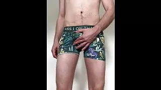 Me unshaven in Underwear with Cumshot