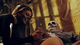 Babe in costume riding cock