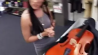 Pawnshop babe sucking owner for better deal