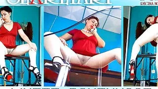 SEXRETARY. No panties secretary. White transparent pantyhose