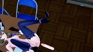 Lisa fucks herself in the library with a magic dildo.