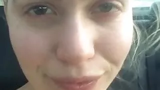 White wife takes cum in mouth while in car