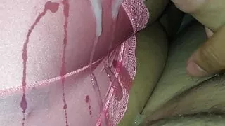 Huge cumshot on wife fat ass and panties