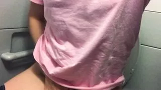 Young milf masturbates in the toilet of the plane