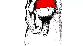 Verbesserte Zeichnung von BHM mit fettem, schwingendem Schwanz.