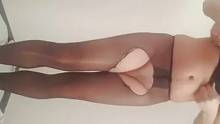 Sissy horny leg show dancing in pantyhose stockings