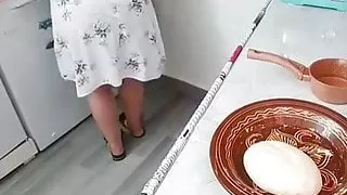 Mature mom with big sexy ass in kitchen, homemade, amateur