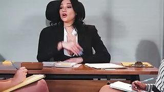 Petite Asian is fingered and licked by busty Latina redhead