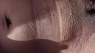 Hot ebony walks naked outdoors