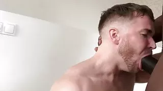 Interracial anal bareback with fat black dick