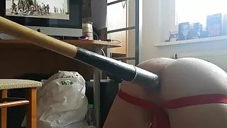 Spiel mit einem Baseballschläger und einem Hundeschwanz