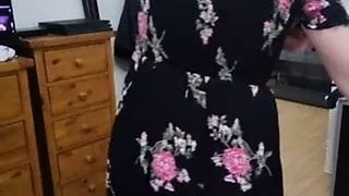 Step Mom gets naked in front of stepson and gets in small dress